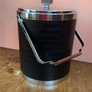Vintage Retro Kromex Ice Bucket Faux  Leather & Chrome Mid Century Modern -Read